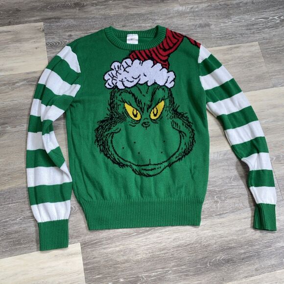 The Grinch Christmas Sweater Women's Medium Green Santa Hat Dr Seuss - Picture 1 of 6